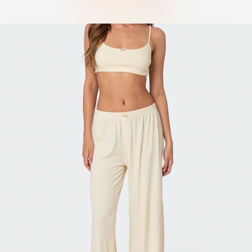 Edikted Cream Pajama Set with Elastic Waistband